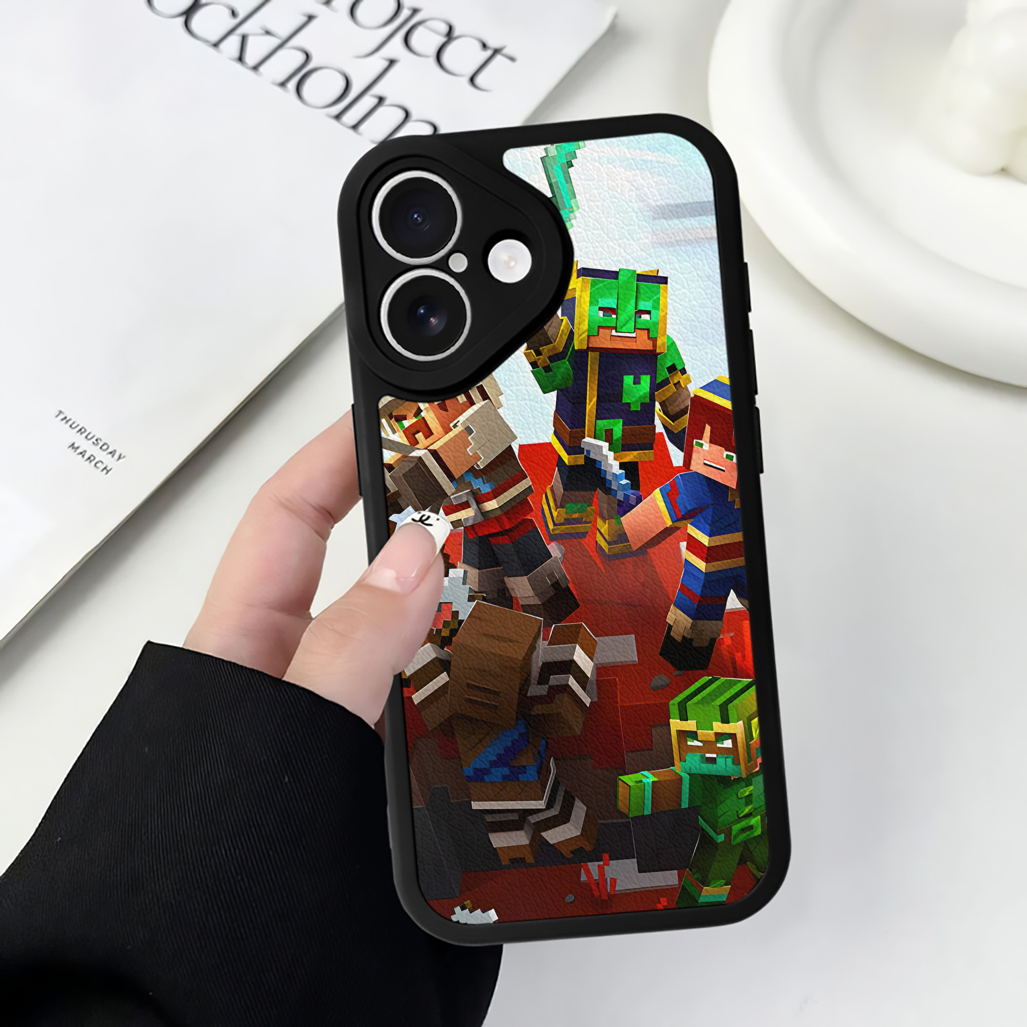 （画像用） マインクラフト ブロックの世界 Minecraft MC Block world 【iPhone 16シリーズ対応】シリコンスマホケース（レザー調） 材質：シリコン